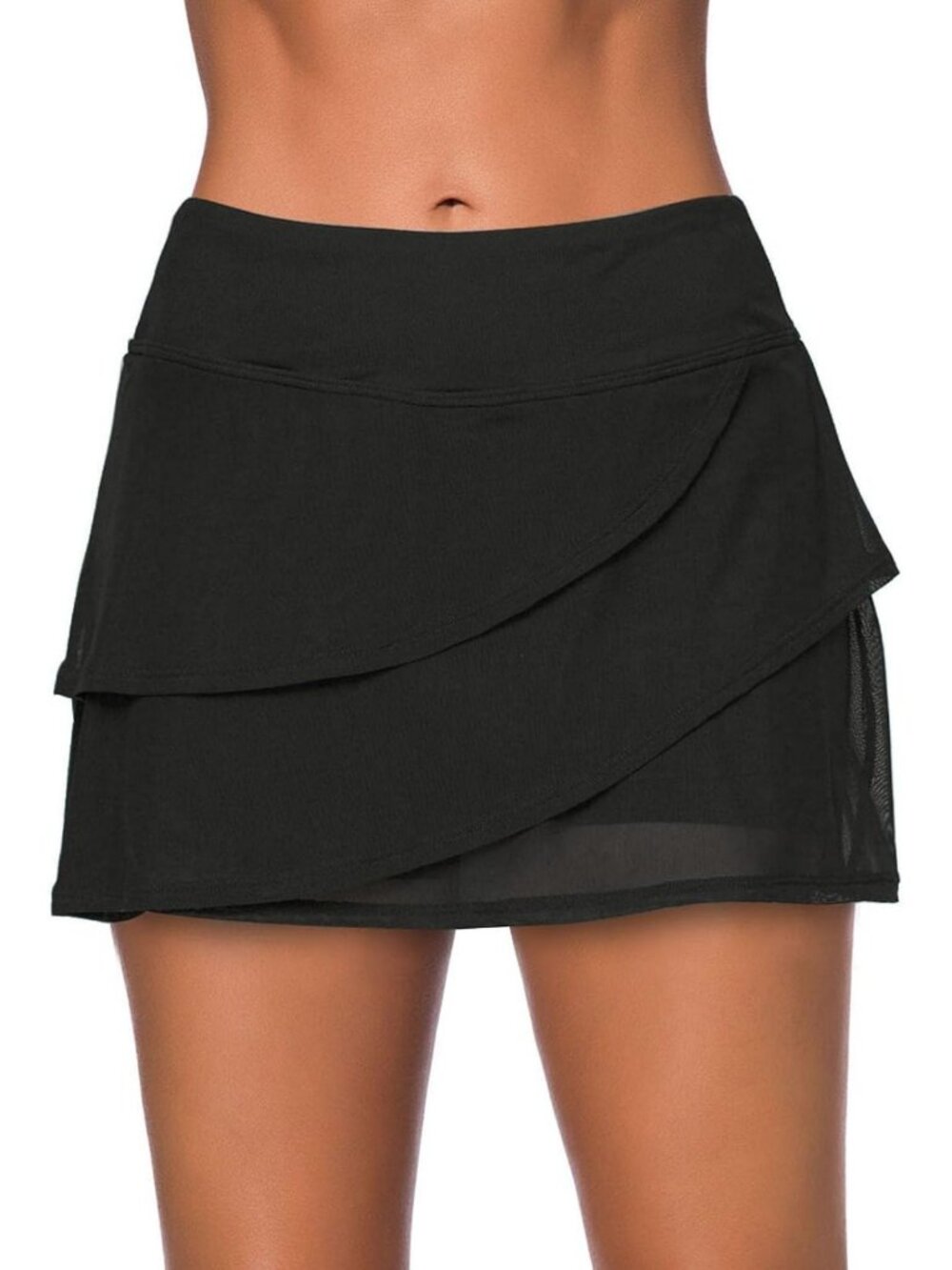 Mesh Ruffle Swim Skirt with Tummy Control | 3-Layered Modest Bathing Suit Bottom